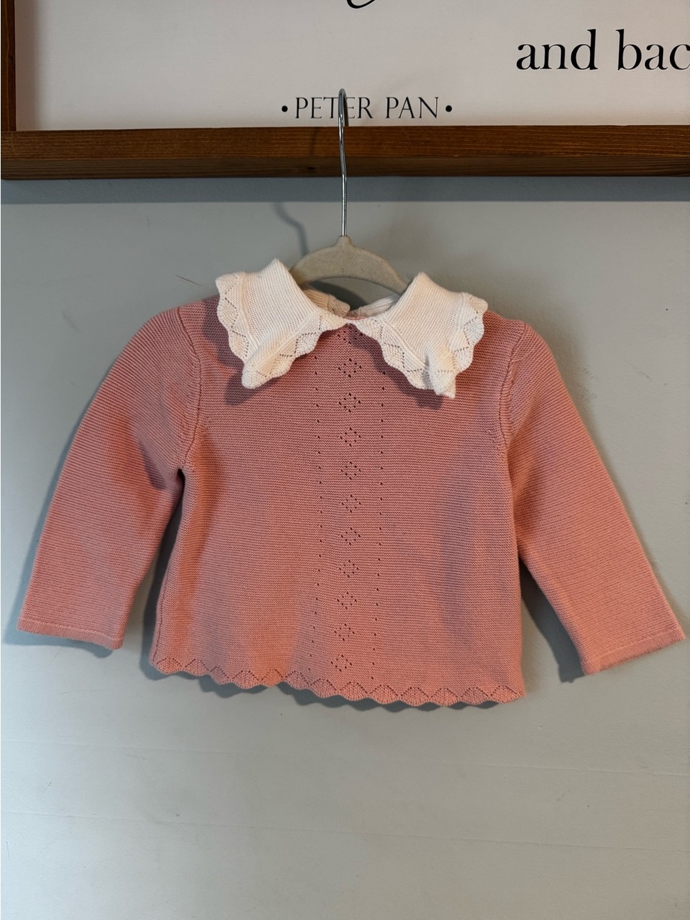 Little Me Rose Pink Knit Sweater with White Scalloped Collar